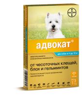 Капли против внешних и внутренних паразитов Байер Адвокат для собак от 4-10 кг 3 пипетки*1мл