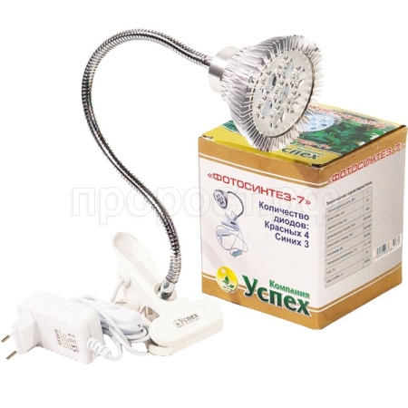 Фитосветильник Фотосинтез-7 гибкая ножка+прищепка (4красных,3синих) Е27 1шт