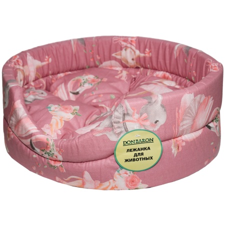 Лежанка овальная стеганая поролон хлопок с подушкой ЗОО МИКС 52*46*20см/DONBARON