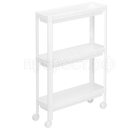Полка узкая 3 секции белый на колесах М2704 /4шт/М-пласт  Полка узкая 3 секции белый на колесах М2704 /4шт/М-пласт