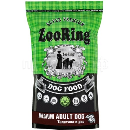 Корм для собак ZooRing Medium Adult  телятинас рисом для собак средних пород 2к