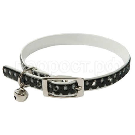 Ошейник синтетик 10мм двойной с блестками и бубенчиком черный 28см/00210115-07/Каскад