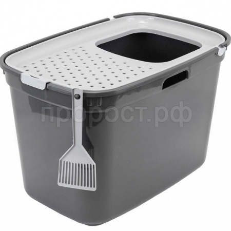 Туалет бокс д/кошек ZooM 59*39*38см с верхним входом серый/2932/Дарэлл